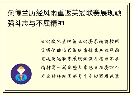 桑德兰历经风雨重返英冠联赛展现顽强斗志与不屈精神 桑德兰历经风雨重返英冠联赛展现顽强斗志与不屈精神